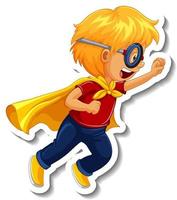 Sticker template with a super hero boy cartoon character isolated vector