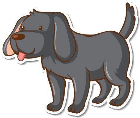 A sticker template with a black dog cartoon character