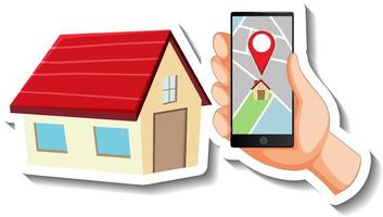 A sticker template with location pin on smartphone and a house vector