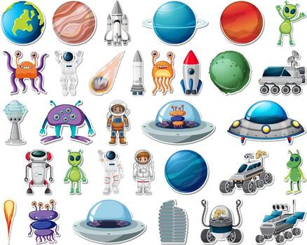 Set of stickers with Solar system objects isolated vector