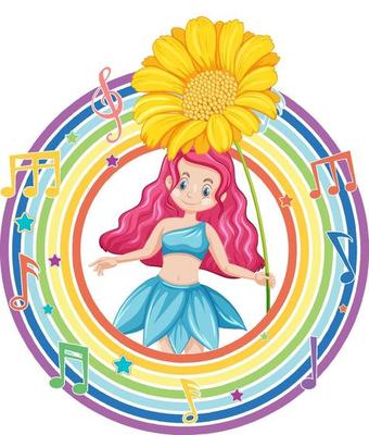 Beautiful fairy in rainbow round frame