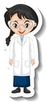 Cartoon character sticker with a girl in science gown vector