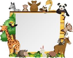 Empty wooden frame with various wild animals vector