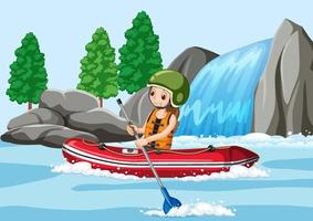 A man rafting in the river scene vector