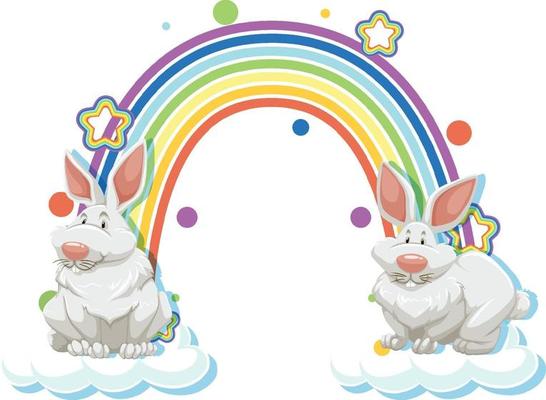 Two rabbits cartoon character with rainbow