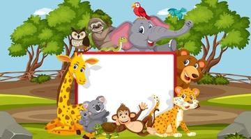 Empty banner with various wild animals in the forest vector