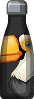 A black thermos bottle with toucan bird pattern vector