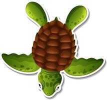 Top view of sea turtle cartoon sticker on white background vector