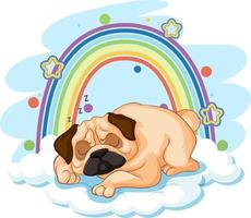 Cute dog on the cloud with rainbow vector