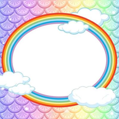 Oval frame template on rainbow fish scales background