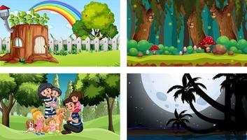 Four different scenes with children cartoon character vector