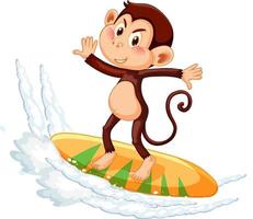 Monkey on surfboard cartoon character vector