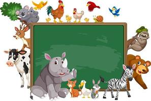 Empty blackboard with various wild animals vector