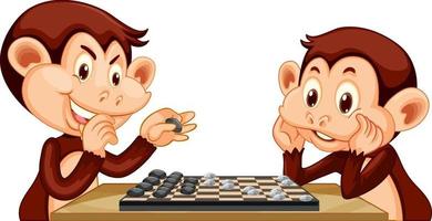 Two monkeys playing chess together on white background vector