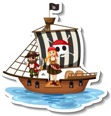 A sticker template with Pirates on the ship isolated
