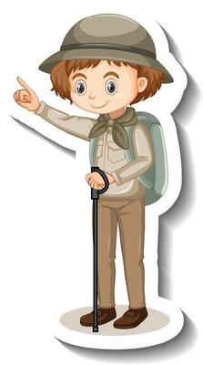 Girl wearing safari outfit cartoon character sticker