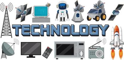 Technology text icon with elements vector