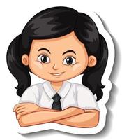 A sticker template with portrait of a student girl in school uniform vector