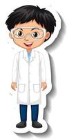 Cartoon character sticker with a boy in science gown vector