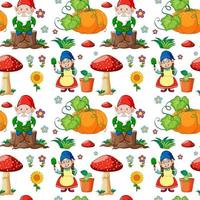 Gnome or dwarf seamless pattern with garden elements vector