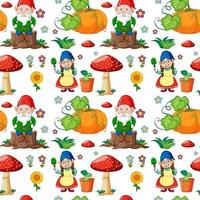 Gnome or dwarf seamless pattern with garden elements vector