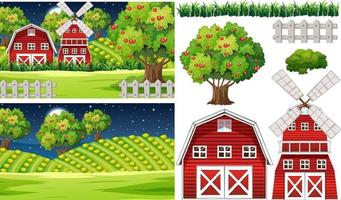 Farm element set isolated with farm scene vector