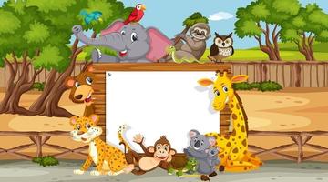 Empty wooden frame with various wild animals in the forest vector