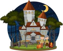 Haunted house at night scene vector