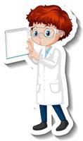 Cartoon character sticker with a boy in science gown vector