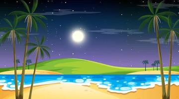 Beach at night time landscape scene with palm tree vector