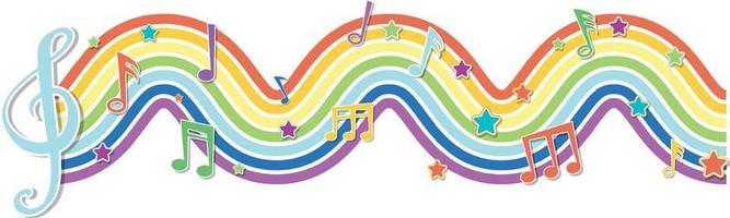 Rainbow wave with melody symbols vector