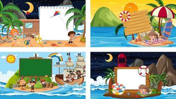 Set of different tropical beach scenes with blank banner vector