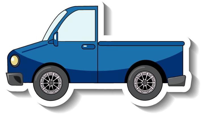 Sticker template with a blue pick up car isolated