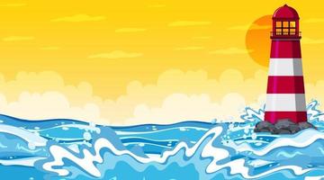 Beach landscape at sunset scene with ocean wave vector