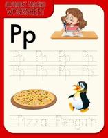 Alphabet tracing worksheet with letter P and p vector