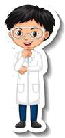 Cartoon character sticker with a boy in science gown vector