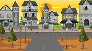 Intersection with many colonial houses background vector