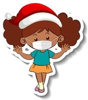 A sticker template with a girl wearing mask in Christmas theme vector
