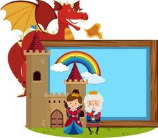 Dragon with king and queen at castle banner template vector