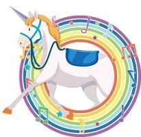 Unicorn in rainbow round frame vector