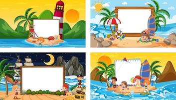 Set of different tropical beach scenes with blank banner vector