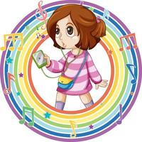 Girl in rainbow round frame with melody symbols vector