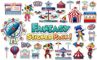 Sticker set with amusement park and funfair objects vector