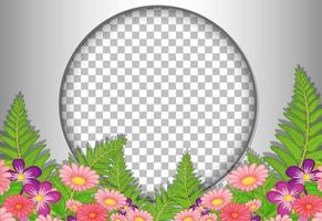 Round frame with tropical flowers and leaves vector