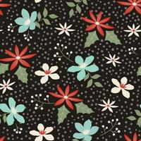 Floral on dark background seamless pattern for christmas decorative vector