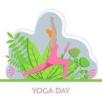 Woman is practicing yoga. Vector flat illustration