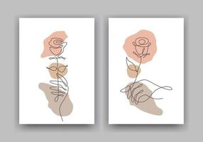 Flower one line drawing minimal. Beauty rose poster covers set. vector