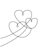 Continuous line drawing two hearts embracing vector