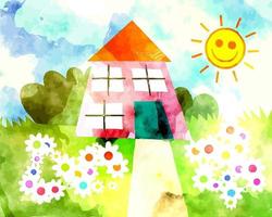 Watercolor Country Cottage Painting vector