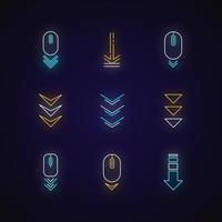 Scroll down buttons neon light icons set vector